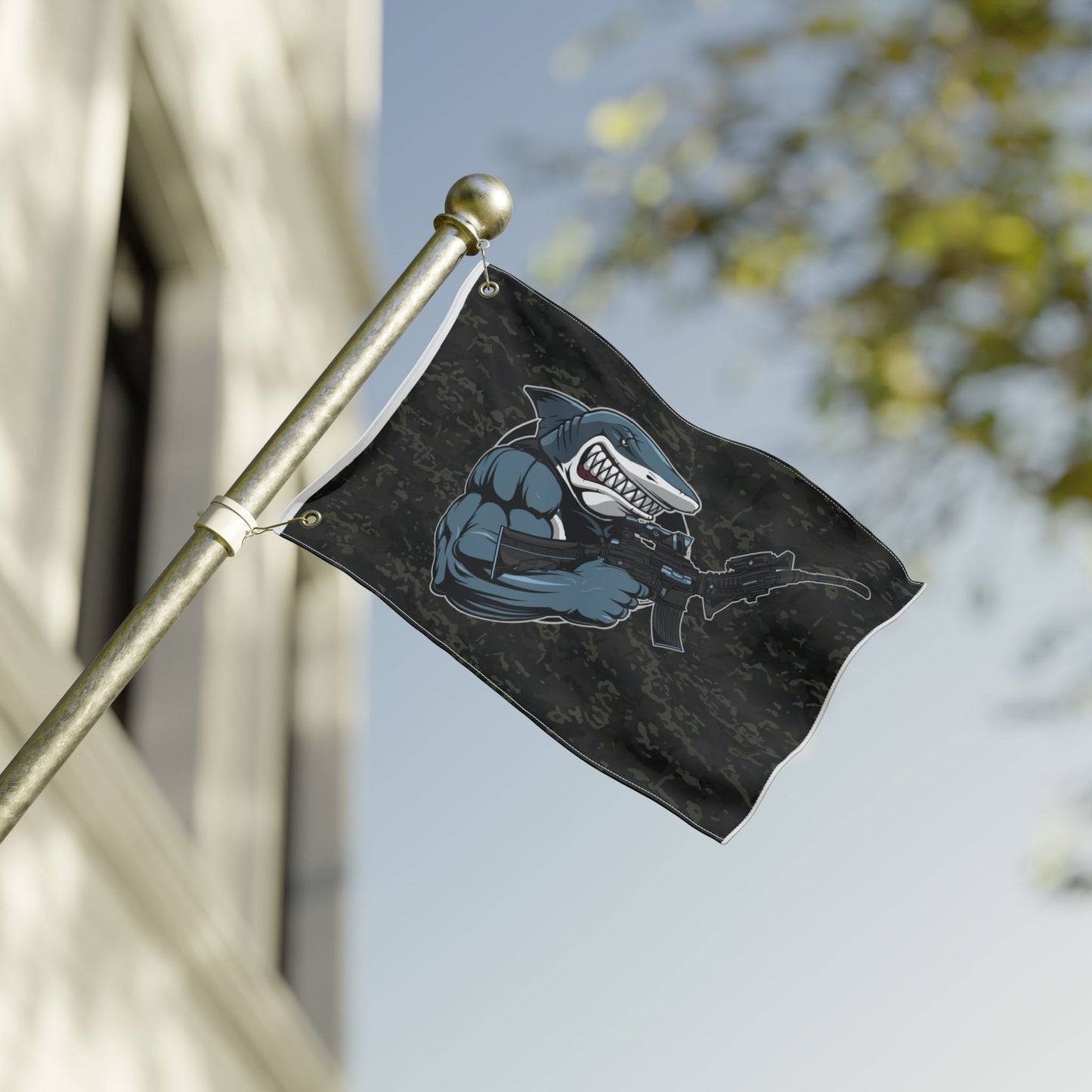 Shark Comando Flag — Double-Sided Tactical Camouflage Garden Flag