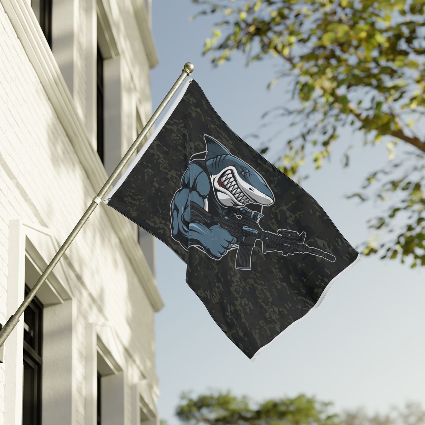 Shark Comando Flag — Double-Sided Tactical Camouflage Garden Flag