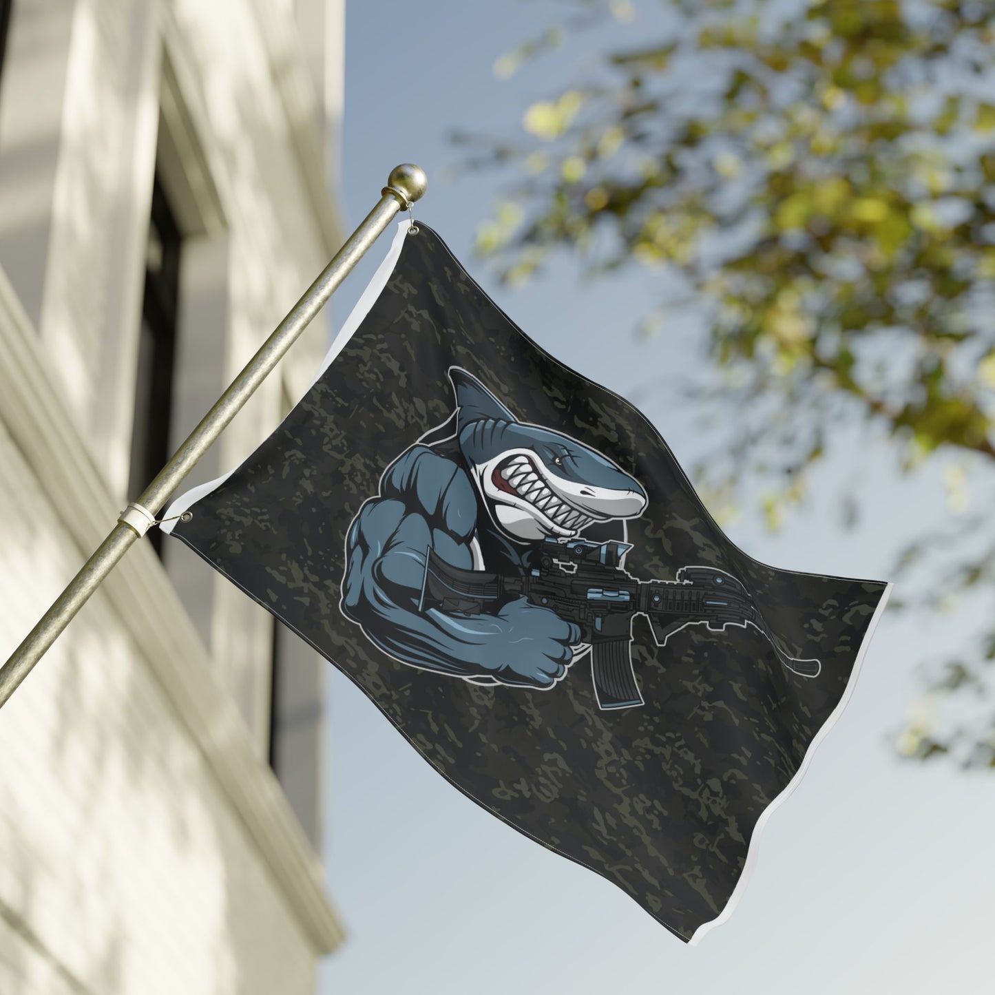 Shark Comando Flag — Double-Sided Tactical Camouflage Garden Flag